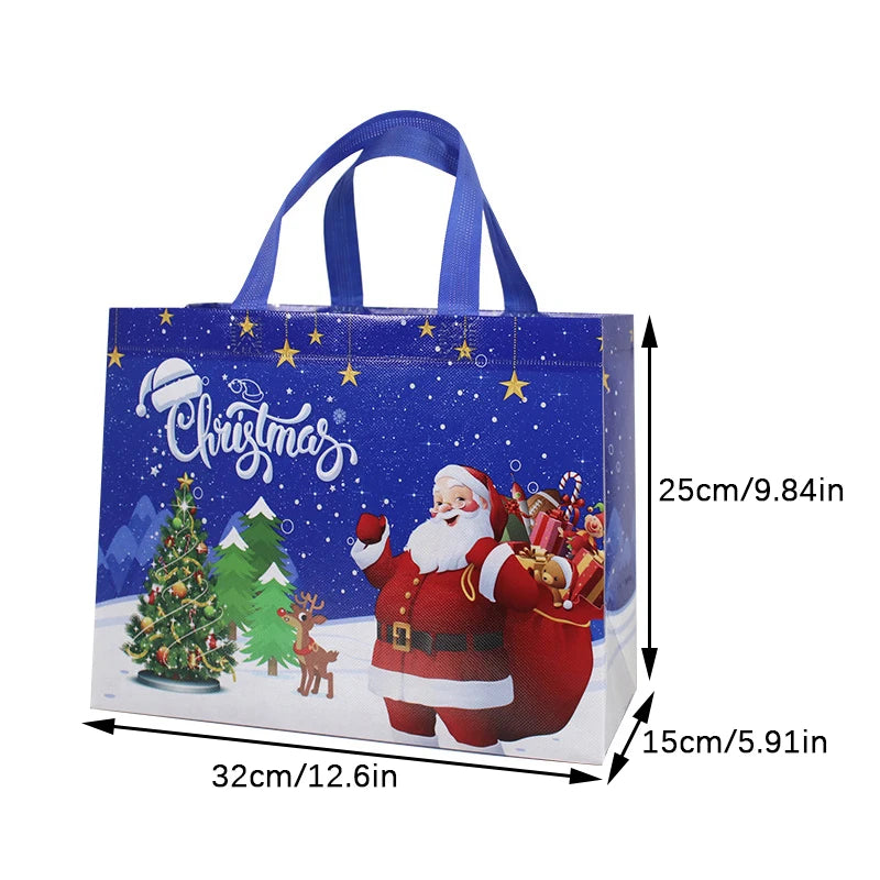 2024 Christmas Non-woven Fabric Tote Bags Candy Gift Packaging Santa Claus/Snow Man Printed Kids Favors New Year Shopping