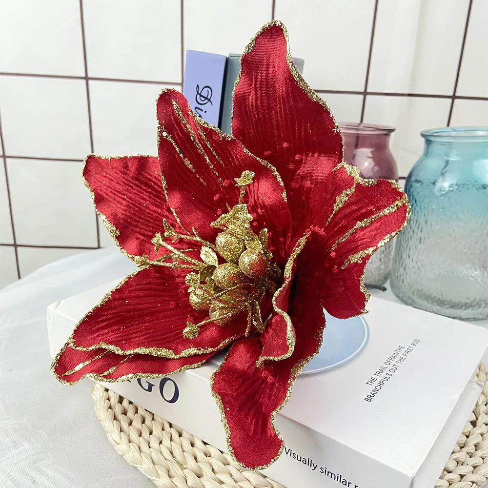 Velvet Flower Decoration for Christmas Party, Festival Ornaments, Accessories, Fake Flore, Props