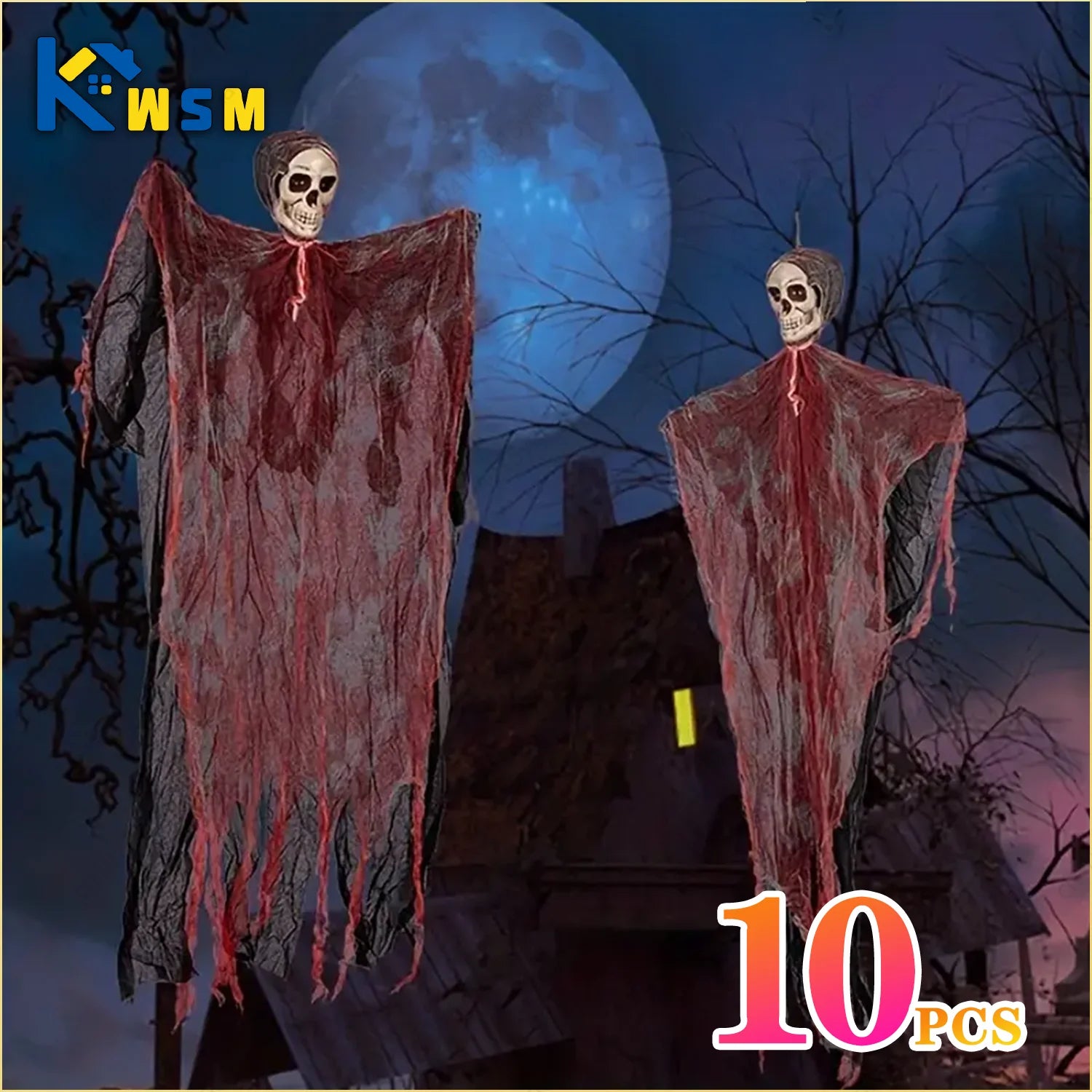 10PCS Scary Hanging Ghost Skull Decorations | Grim Reaper Skeleton Props for Halloween Party| Diy skeleton props for Halloween party