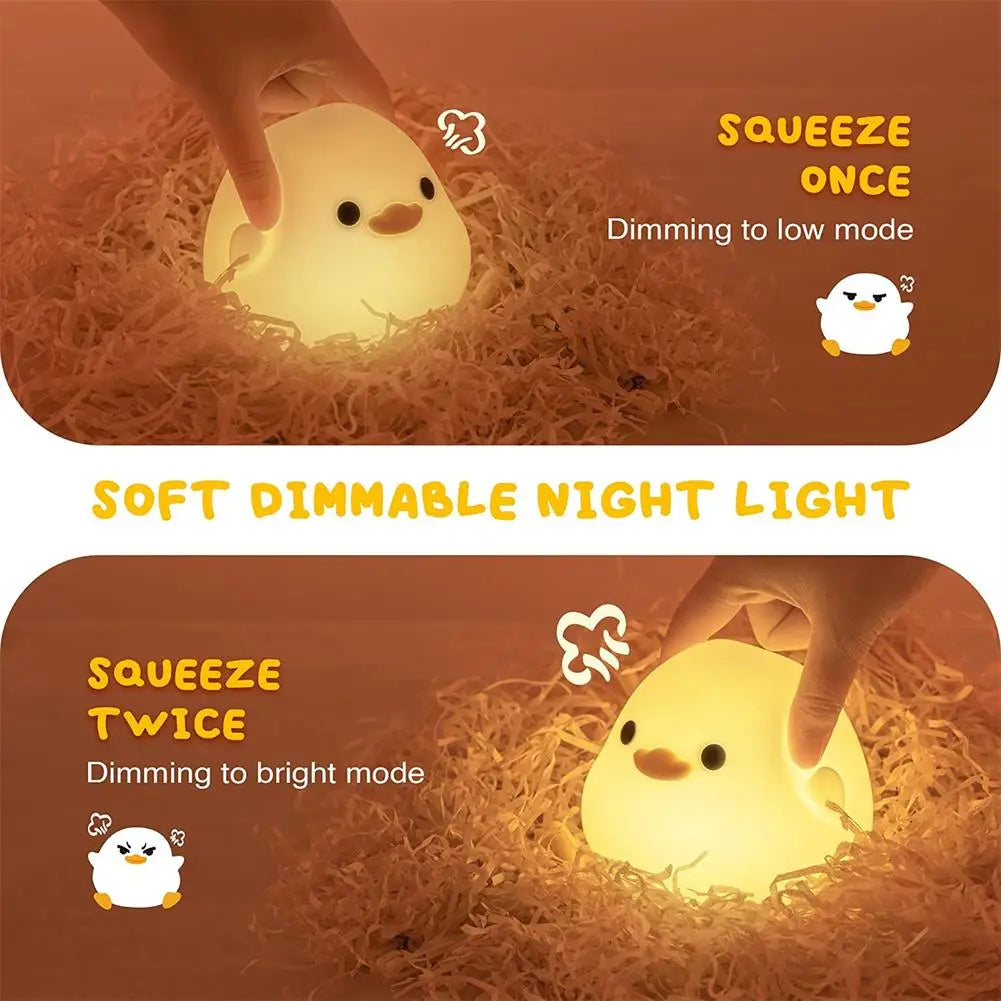 LED Cute Bean Duck Night Light - Touch Sensor Rechargeable Table Lamp for Bedroom and Living Room