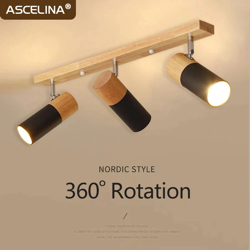 Wood Ceiling Light – Nordic Rotatable Spotlight for Bedroom, Study, Foyer, Corridor, and Cloakroom, Simple Indoor Home Decor Lamp