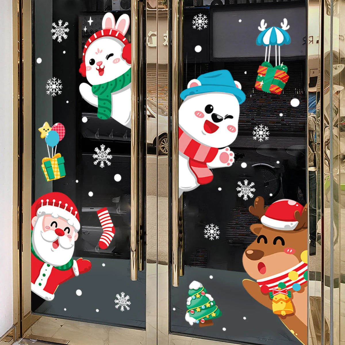 Christmas Window Stickers Santa Claus Elk Merry Christmas Decoration For Home Xmas 2022 Navidad Kerst Gift Happy New Year 2023