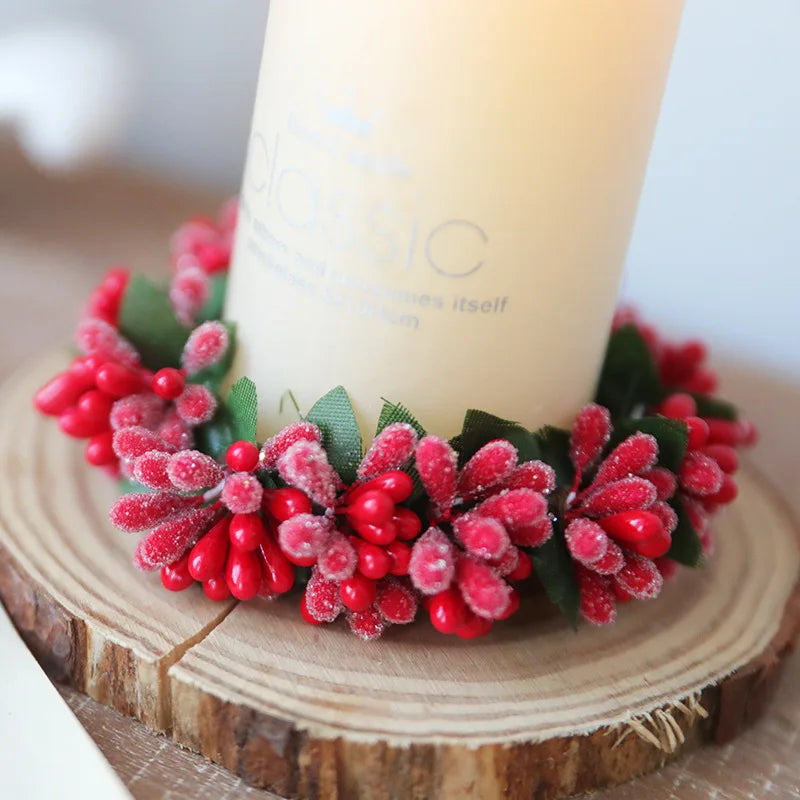 Artificial Berry Wreath Candle Rings Candlestick Garland 2024 Christmas Decoration for Home Wedding Party Home Table Arrangement