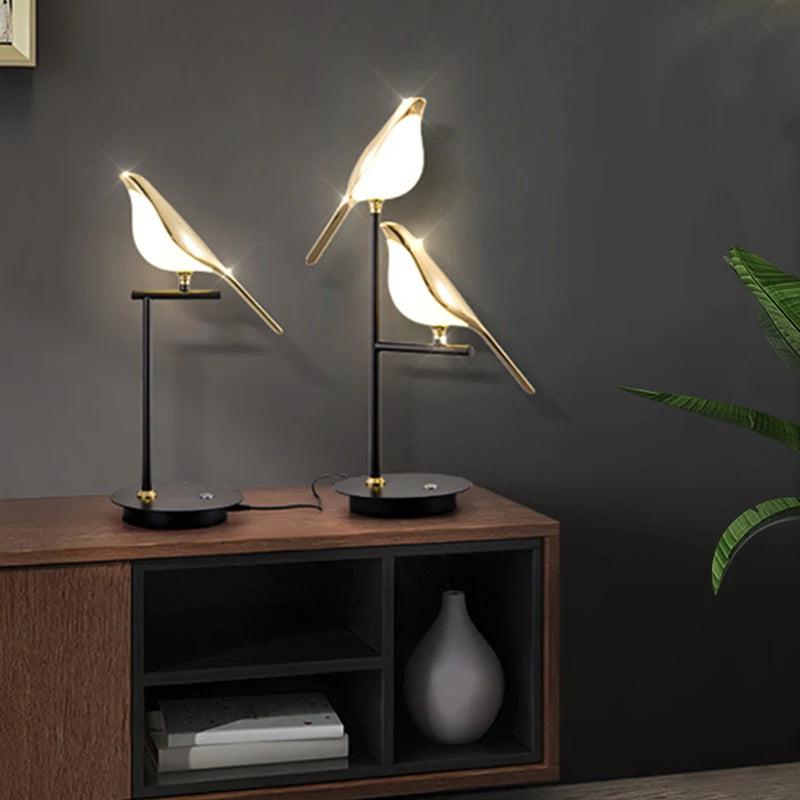 Modern LED Table Lamp - Magpie Bird Model Reading Lamp for Bedroom, Bedside, Living Room, and Home Decor