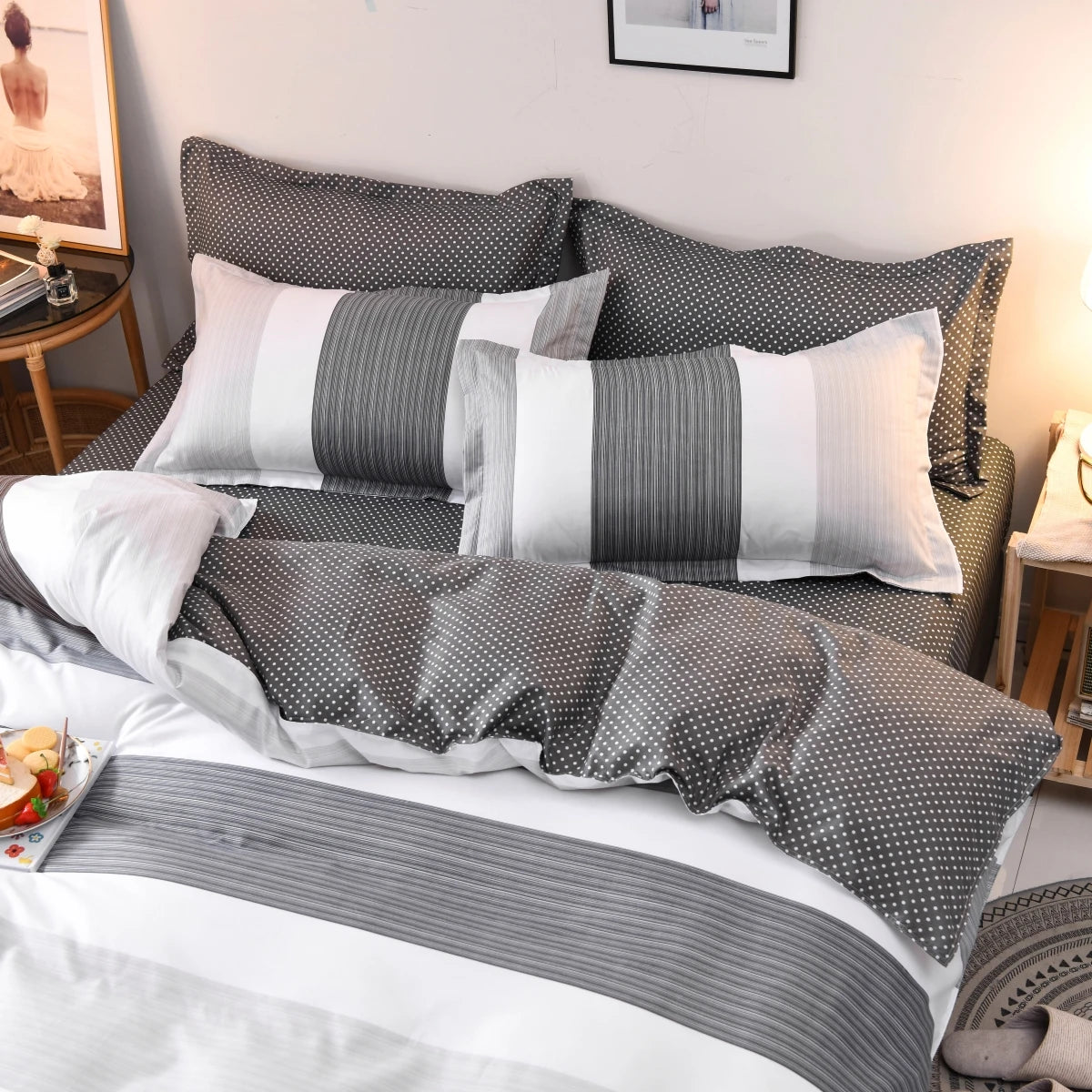3PCS Geometric Duvet Cover Set – Modern Classic Stripe Bedding, Queen/King Size, Soft Comforter Cover with Double-Sided Pattern 