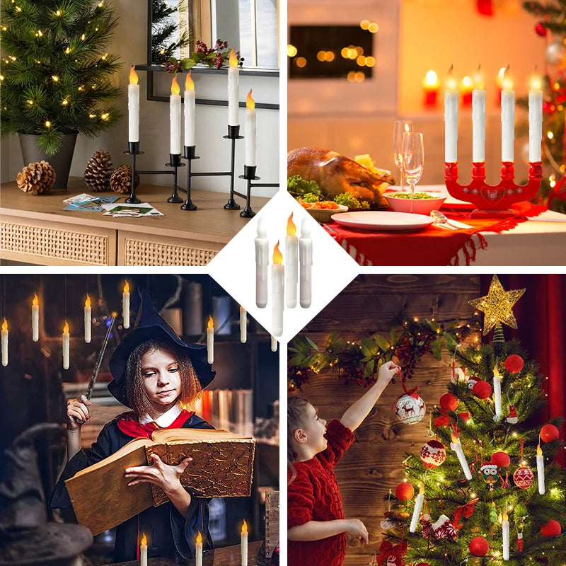 Floating Candles Halloween Battery Operated Hanging Candles with Wand Magic LED Flameless Christmas Wedding Party Supplies 