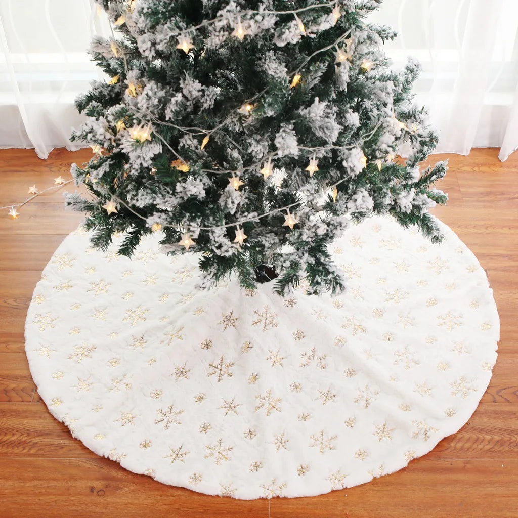 Christmas Tree Skirt Beaded Snowflake Sparkle 78cm/90cm/120cm Plush Carpet Christmas White Tree Skirt Decoration New Year