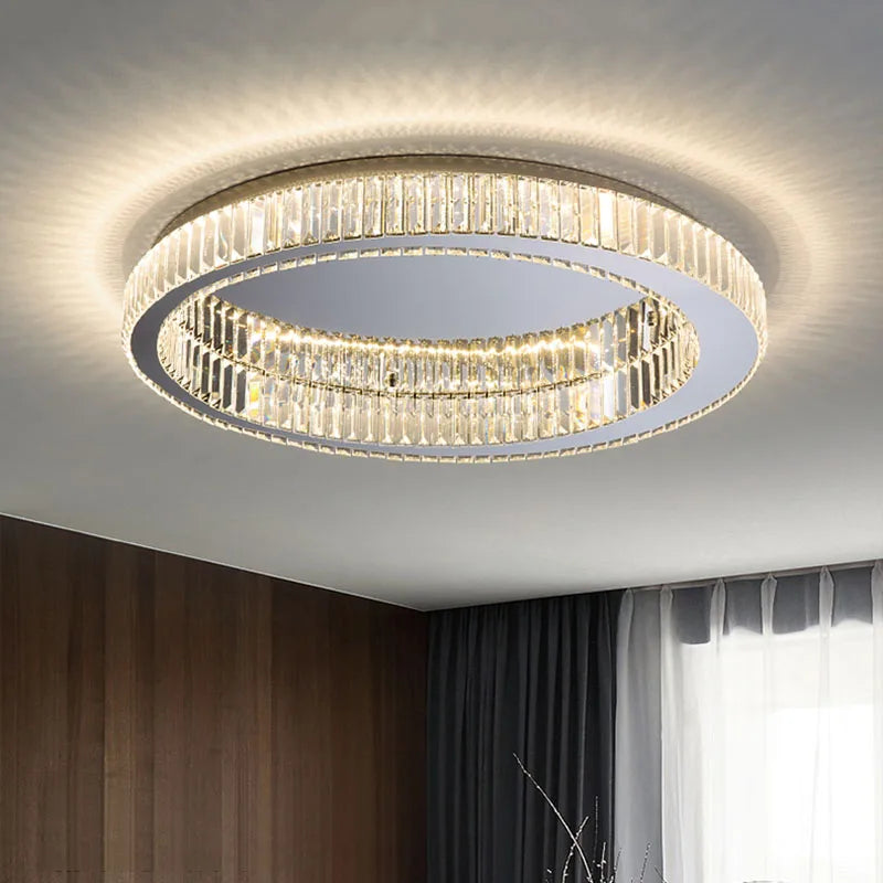 Modern Simple Crystal Circle Lamp - LED Ceiling Chandelier for Living Room, Bedroom, and Study