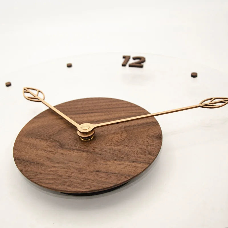 12-Inch Creative Solid Wood Wall Clock – Simple Scandinavian Design with Acrylic Glass for Home Living Room Decor