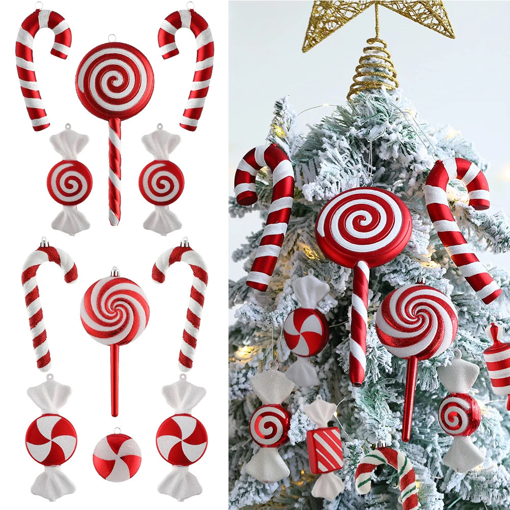 Mix Cute Xmas Candy Canes lollipop Christmas Tree Balls Ornament Hanging Christmas Home Decoration 2023 Navidad natal Noel Decor 