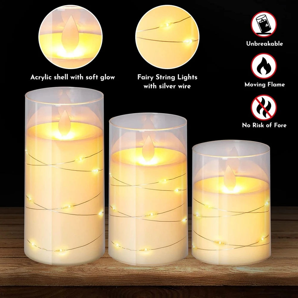 3Pcs Flameless LED Candles Light With Remote Control Romantic Flickering Wick Candles Set Lamp For Christmas Wedding Party