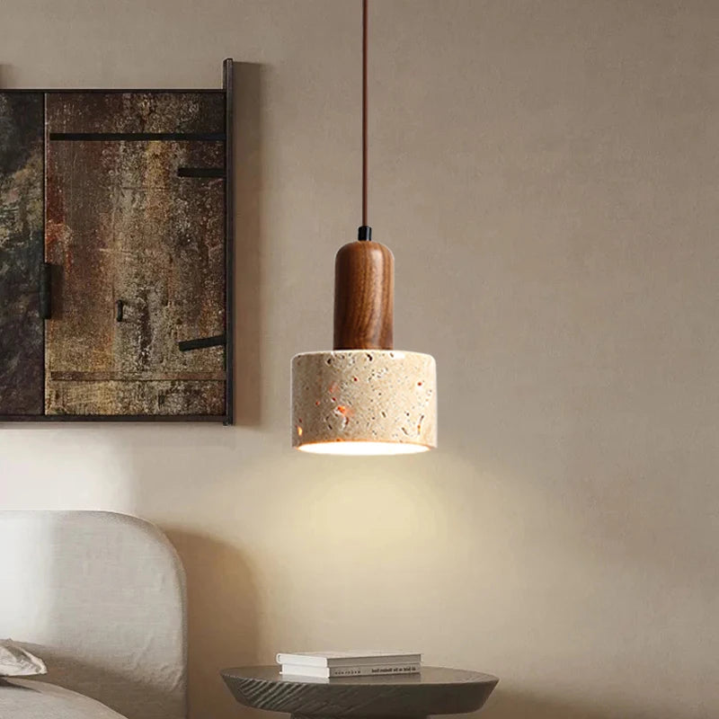 Japanese Yellow Marble LED Pendant Lamp - Wabi-Sabi Travertine Style, Nordic Bedside, Restaurant & Corridor Decoration 
