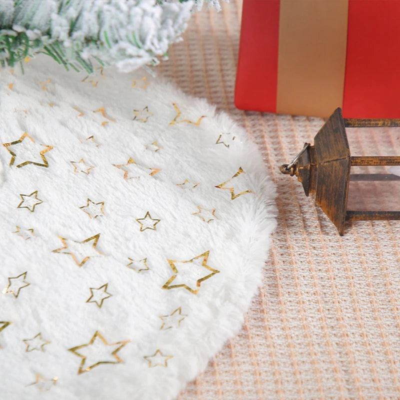 Mini 40cm Christmas Tree Skirt Desktop Xmas Tree Snowflake White Fur Base Mat Carpet 2024 Christmas Decorations For Home Navidad