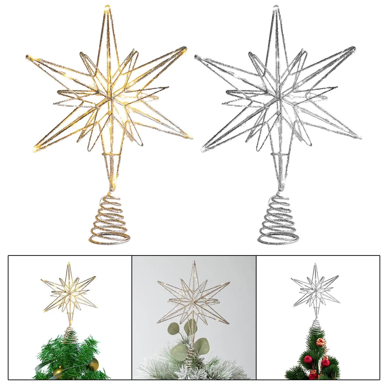 Lighted up Christmas Tree Top Hanging Decoration Holiday Tree Seasonal Indoor Hollow Star Lighted Pentagram Treetop Decor