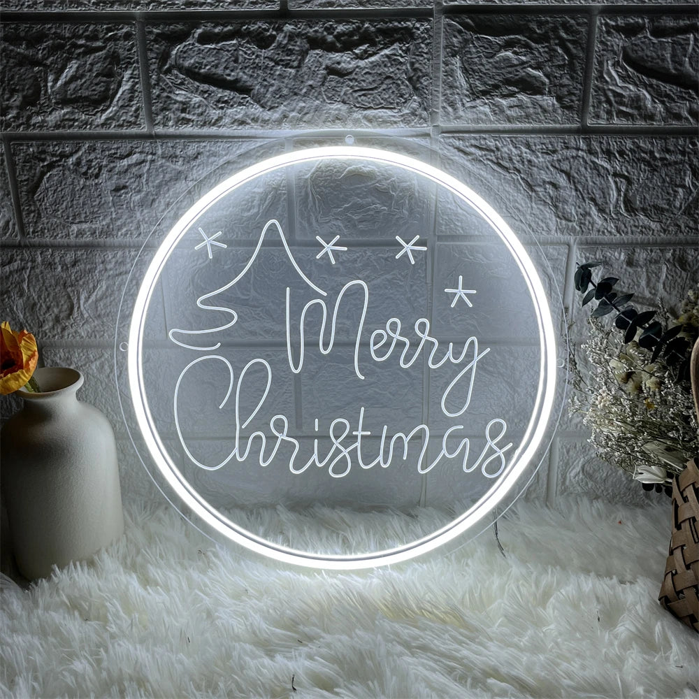 Carving Merry Christmas Room Decor Neon Sign LED Light Christmas Decoration 2023 For Home Bar Club Holiday Xmas Party Wall Decor