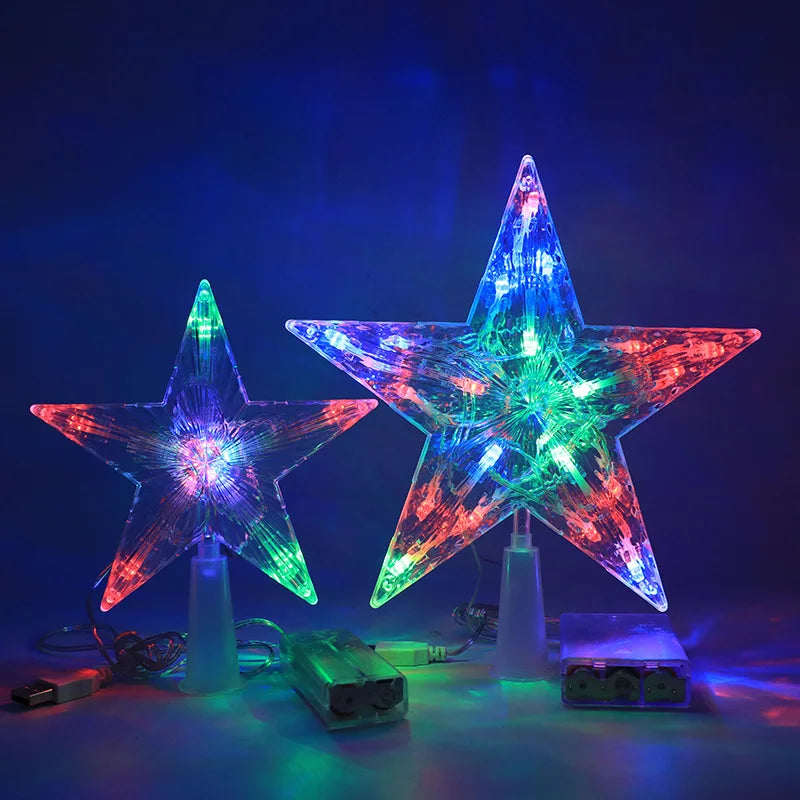 15CM LED Transparent Five-pointed Star Merry Christmas Tree Toppers Cristmas Decorations for Home Xmas Ornaments Navidad 2023 