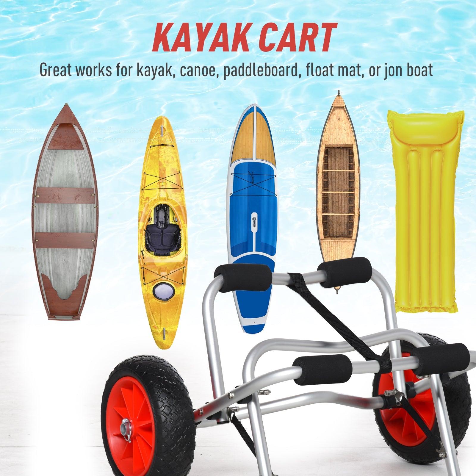 Soozier Kayak Cart Boat Canoe Trolley Carrier Dolly Transport No-Flat Wheels Silver 