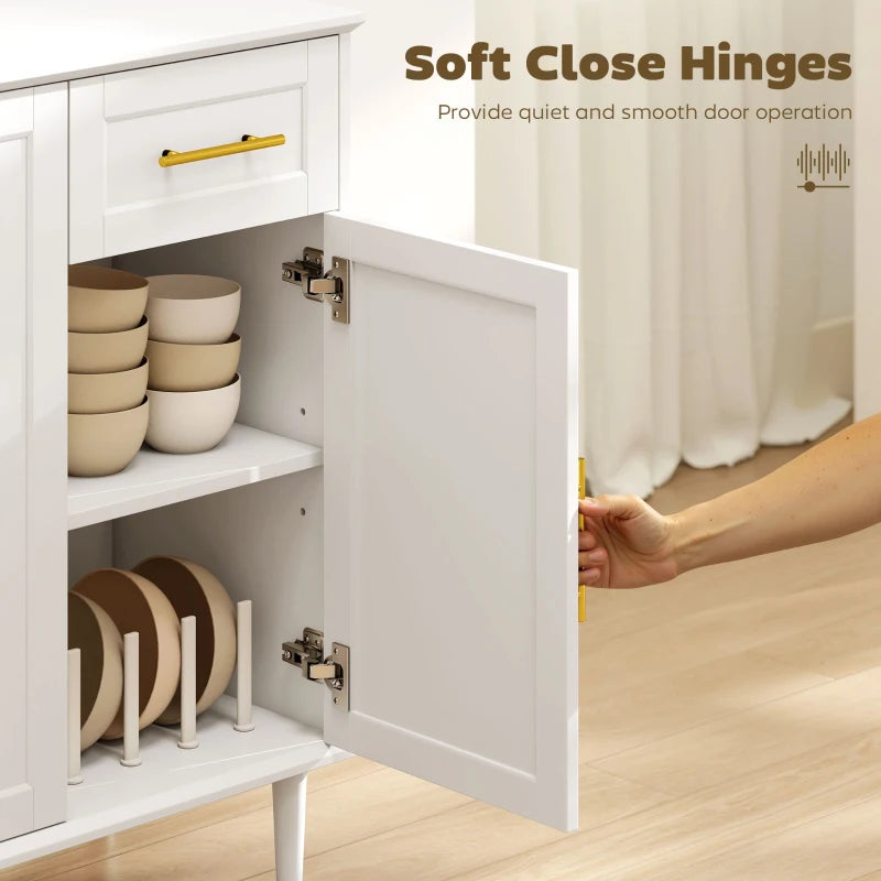 55" Buffet Cabinet with Soft-Close Doors, Modern Sideboard with 2 Drawers, 3 Adjustable Shelves and 4 Doors, White