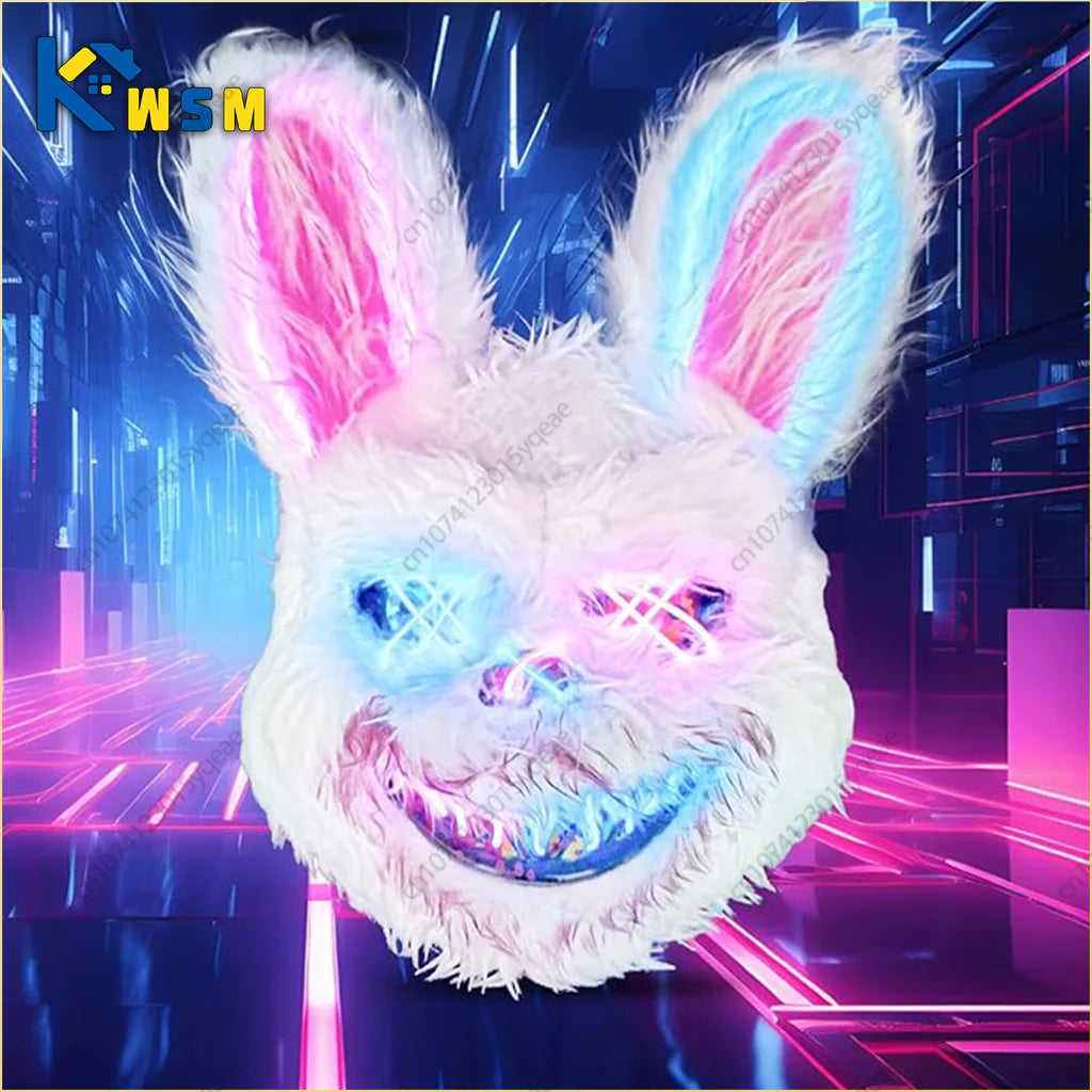 Halloween Mixed Colours Double Cross Eyes Cute Bunny LED Light Up Mask Plush Bunny Halloween Party Spoof Masks Party Photo Props