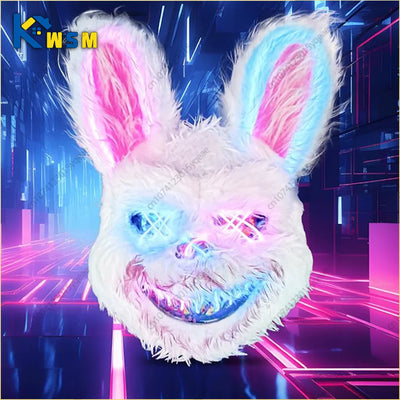 Halloween Mixed Colours Double Cross Eyes Cute Bunny LED Light Up Mask Plush Bunny Halloween Party Spoof Masks Party Photo Props 