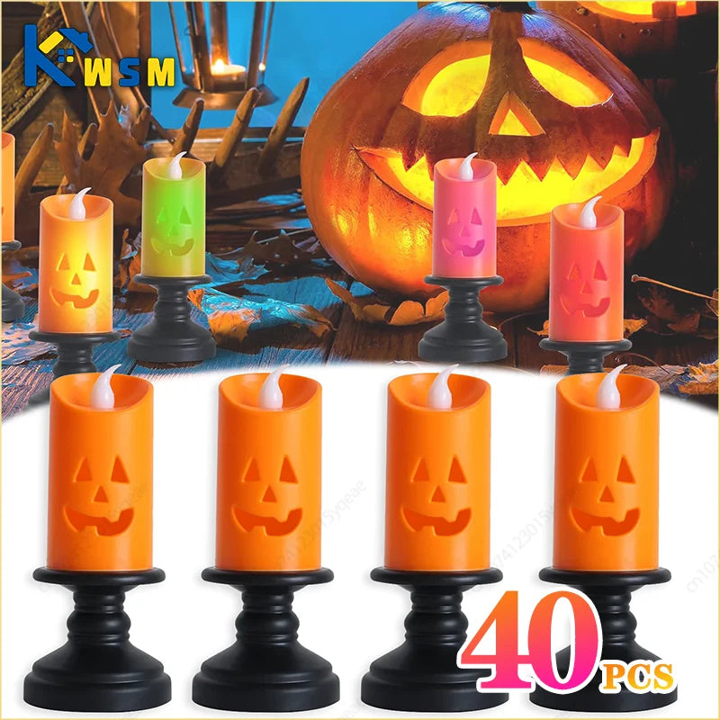 40PCS Halloween Led Pumpkin Candle Light Creative Candle Holder Night Light Atmosphere Decorative Props Small Ornaments