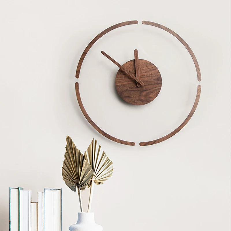 Solid Wood Glass Wall Clock Nordic Minimalist Style Pointer Quartz Silent Drive Living Room Office Background Home Decoration