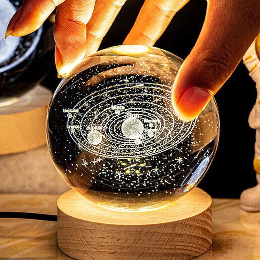 USB LED Night Light Galaxy Crystal Ball Table Lamp – 3D Planet and Moon Design, Bedroom Home Decor, Ideal for Kids, Parties, and Birthday Gifts