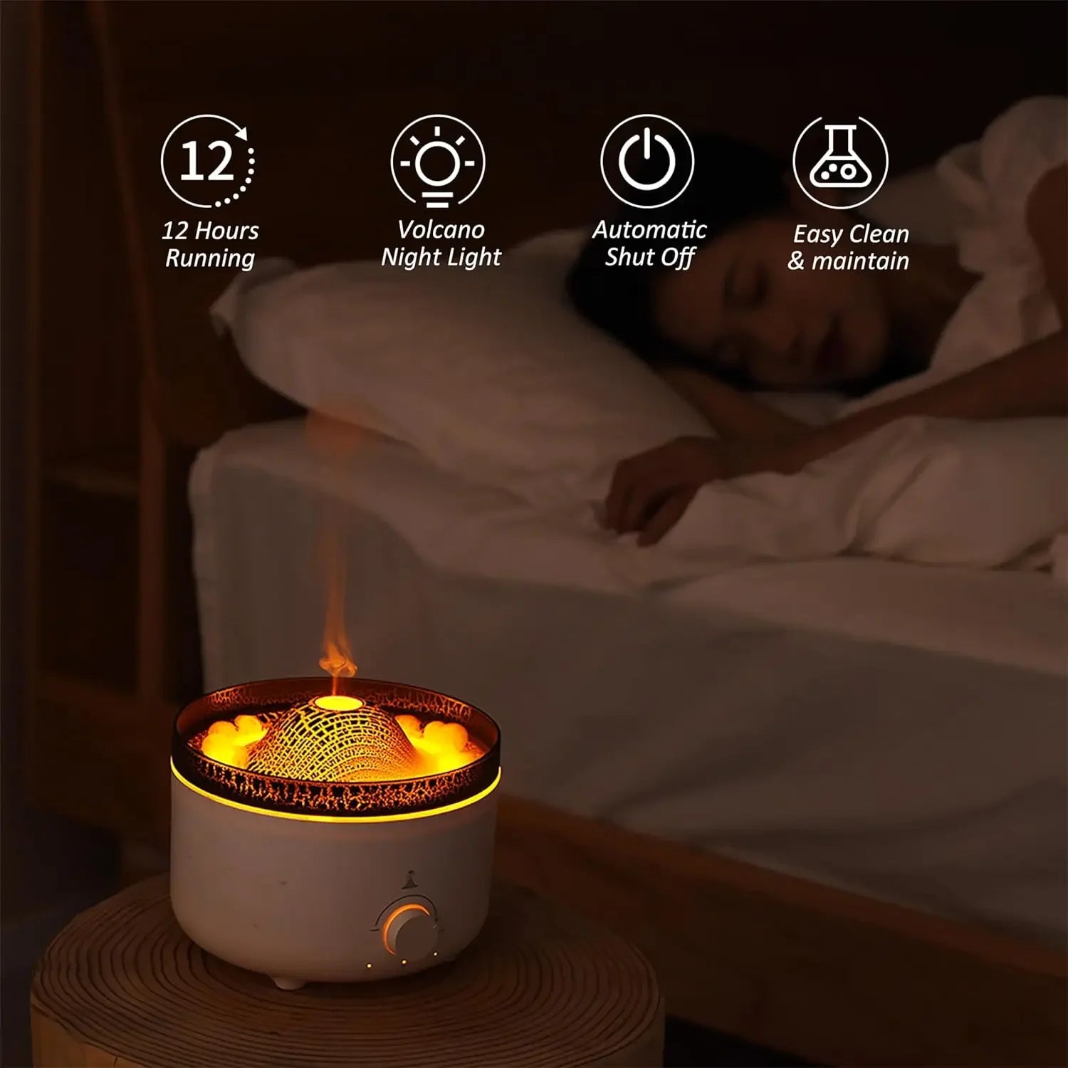 1pc Volcano Jellyfish Aromatherapy Machine – USB, Ultrasonic, Large Capacity Flame Humidifier