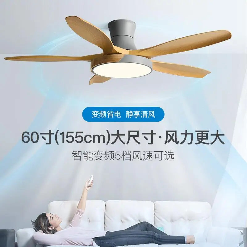 Large Wood Ceiling Fans with LED Light - 48,52,60 Inch DC Motor, Remote Control, 110V,220V for Living Room & Bedroom 