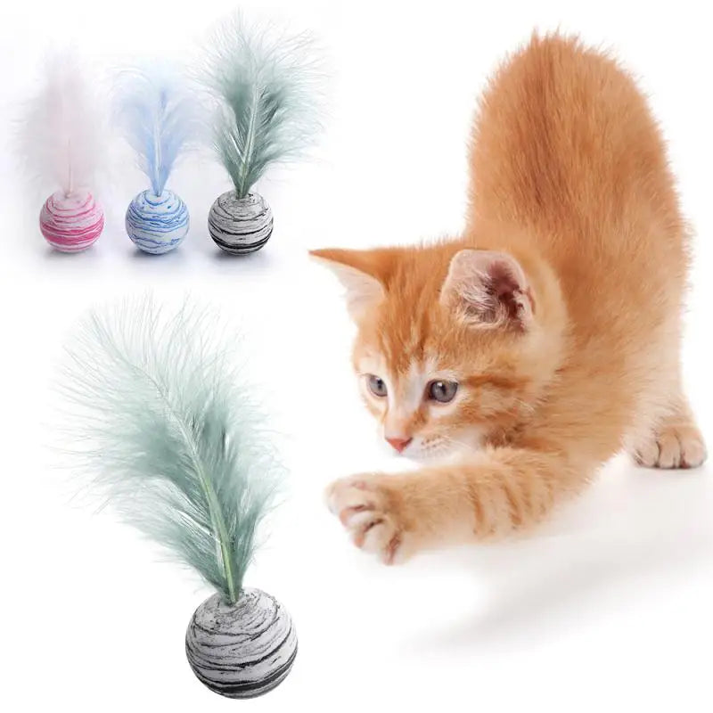 Cat toy Ball Feather Funny Cat Toy Star Ball Plus Feather Foam Ball Throwing Toys Interactive Plush Toys Pet Supplies katten toy 