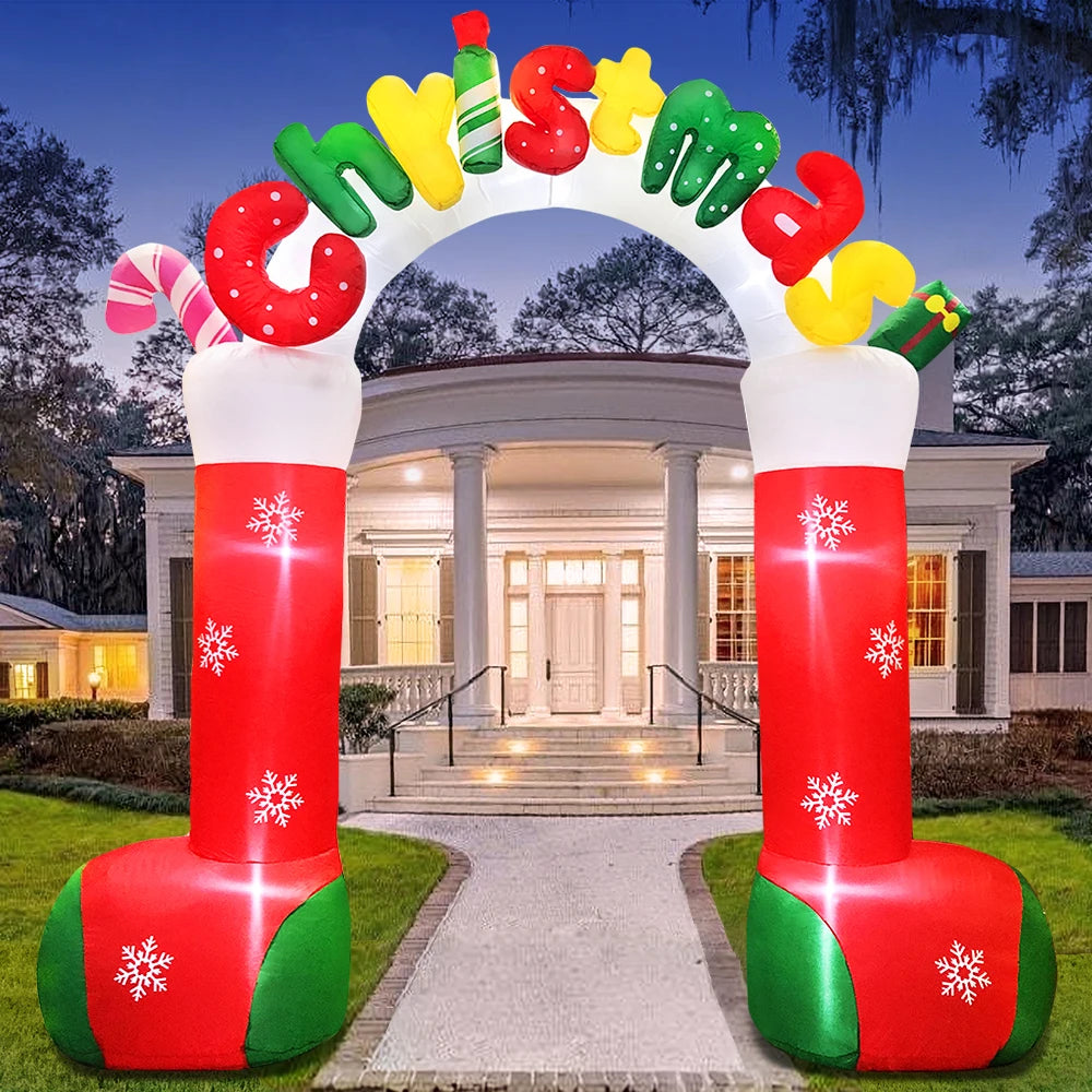 New Santa Claus Merry Christmas Tree Sleigh Arch Home Outdoor Inflatable Decoration LED Light New Year Garden Party Decor Gifts