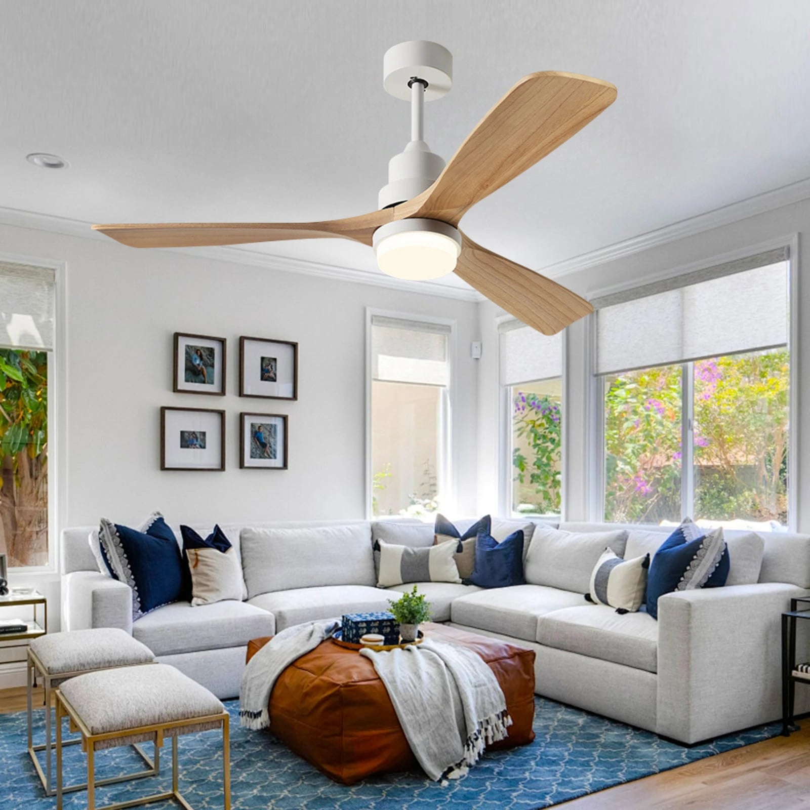 52-Inch Wood Ceiling Fan with 3 Blades – Remote Control, Vintage Style, Indoor Use, with Light