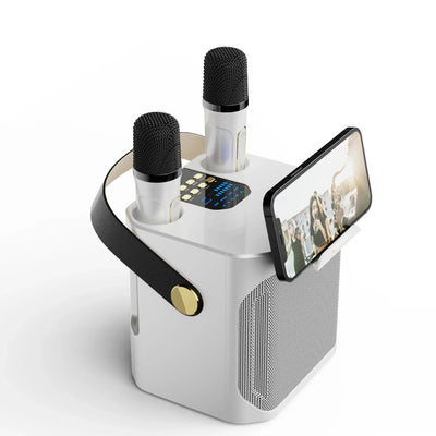 High-Power Karaoke Bluetooth Speaker - Portable 360° Stereo Surround, Waterproof, Wireless Subwoofer with Dual Microphone Boombox 