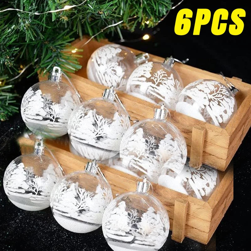 6PCS White Christmas Ball Plastic Snowflake Balls Ornaments Xmas Tree Hanging Pendants For Home Xmas Navidad Party Decoration