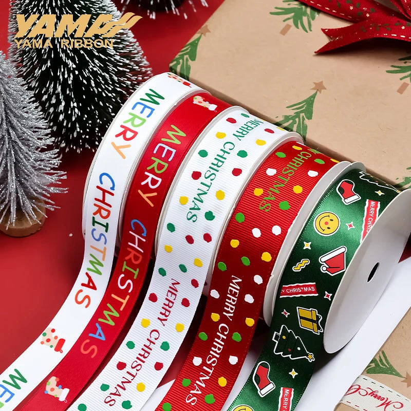 YAMA 2023 Christmas Ribbon 9 16 25mm 100Yards/roll Ribbons for gift wrapping DIY Decoration hair ornaments flower packaging