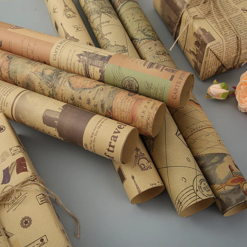 Fold Retro Kraft Gift Wrapping Paper Worldmap Christmas Gift Paper Newspaper Craft Valentine's Day Birthday Gift RegularPaper 