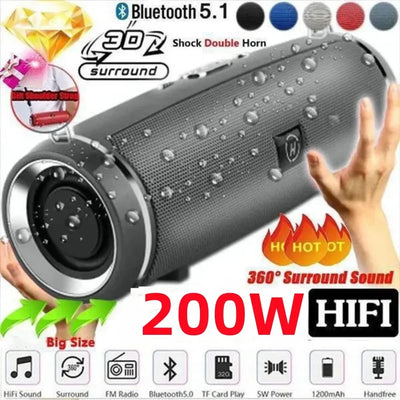 Portable Wireless Bluetooth Speaker - IPX7 Waterproof, Outdoor HIFI Pillar Speaker with Subwoofer, Stereo Sound, FM Radio, TF Card Slot 