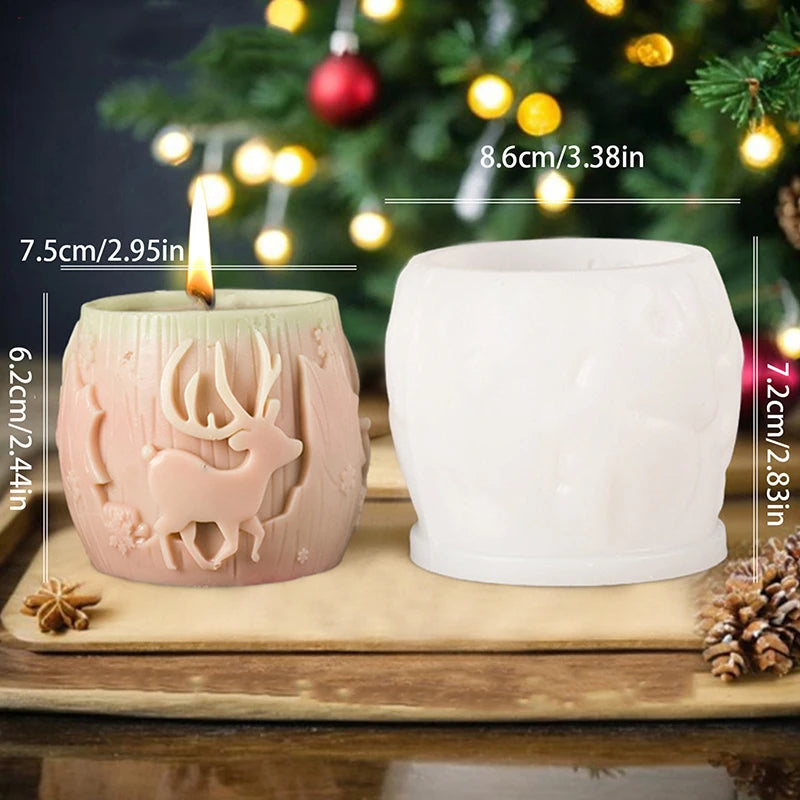 3D Christmas Tree Elk Relief Cylinder Candle Silicone Mold Merry Christmas Letter Snowflake Cylinder Candle Molds Xmas Gift