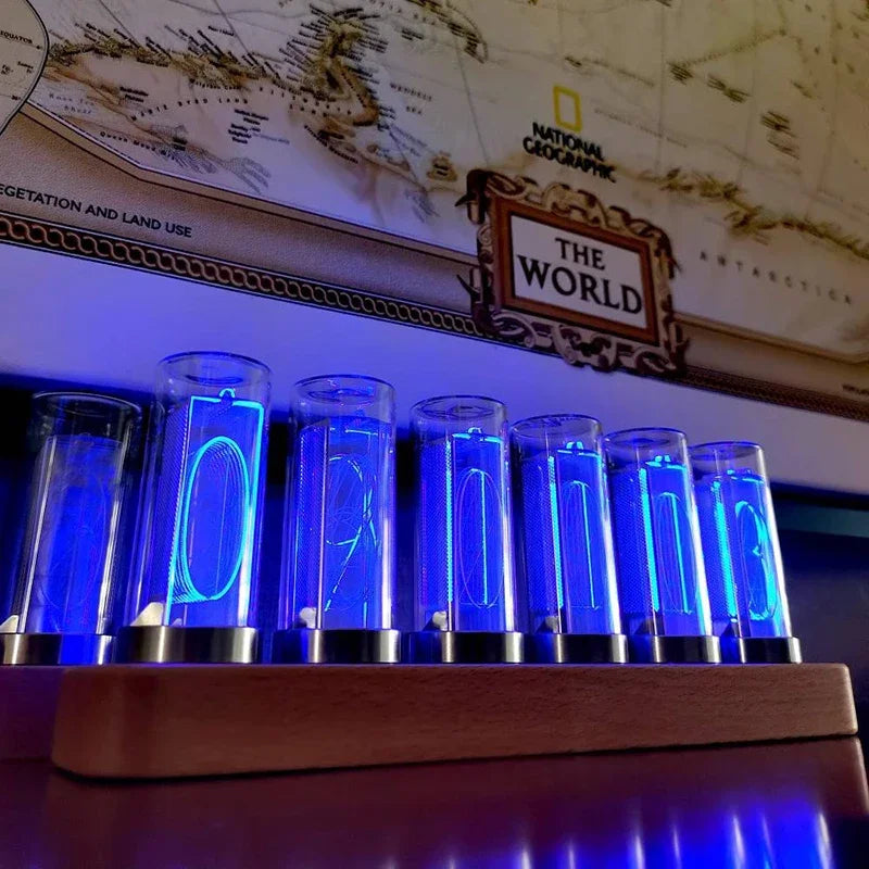 RGB-6BITS Nixie Tube Clock - Wooden LED Digital Watch with Retro Glow, Alarm Function, and Desktop Decoration 