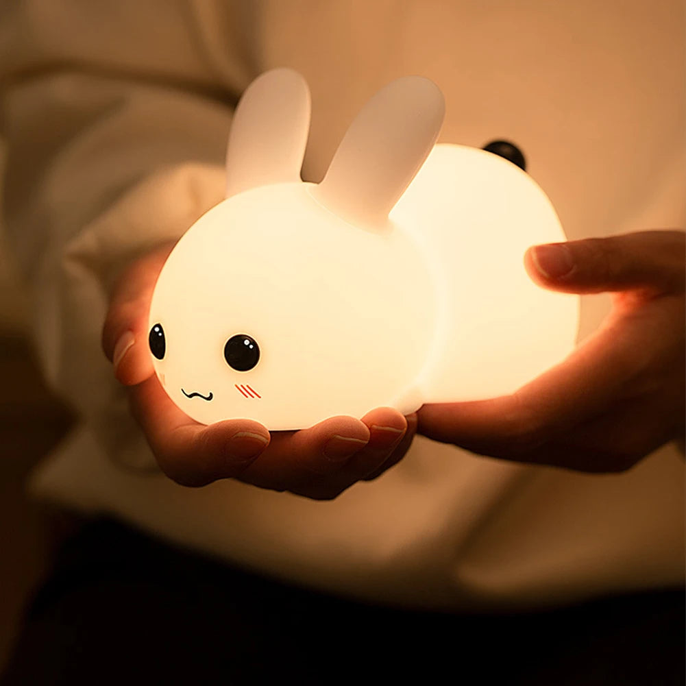 LED Silicone Rabbit Night Light - Touch Sensor Lamp, Cute Animal Light for Kids, Baby, Child, Bedroom Decor, Home Gift