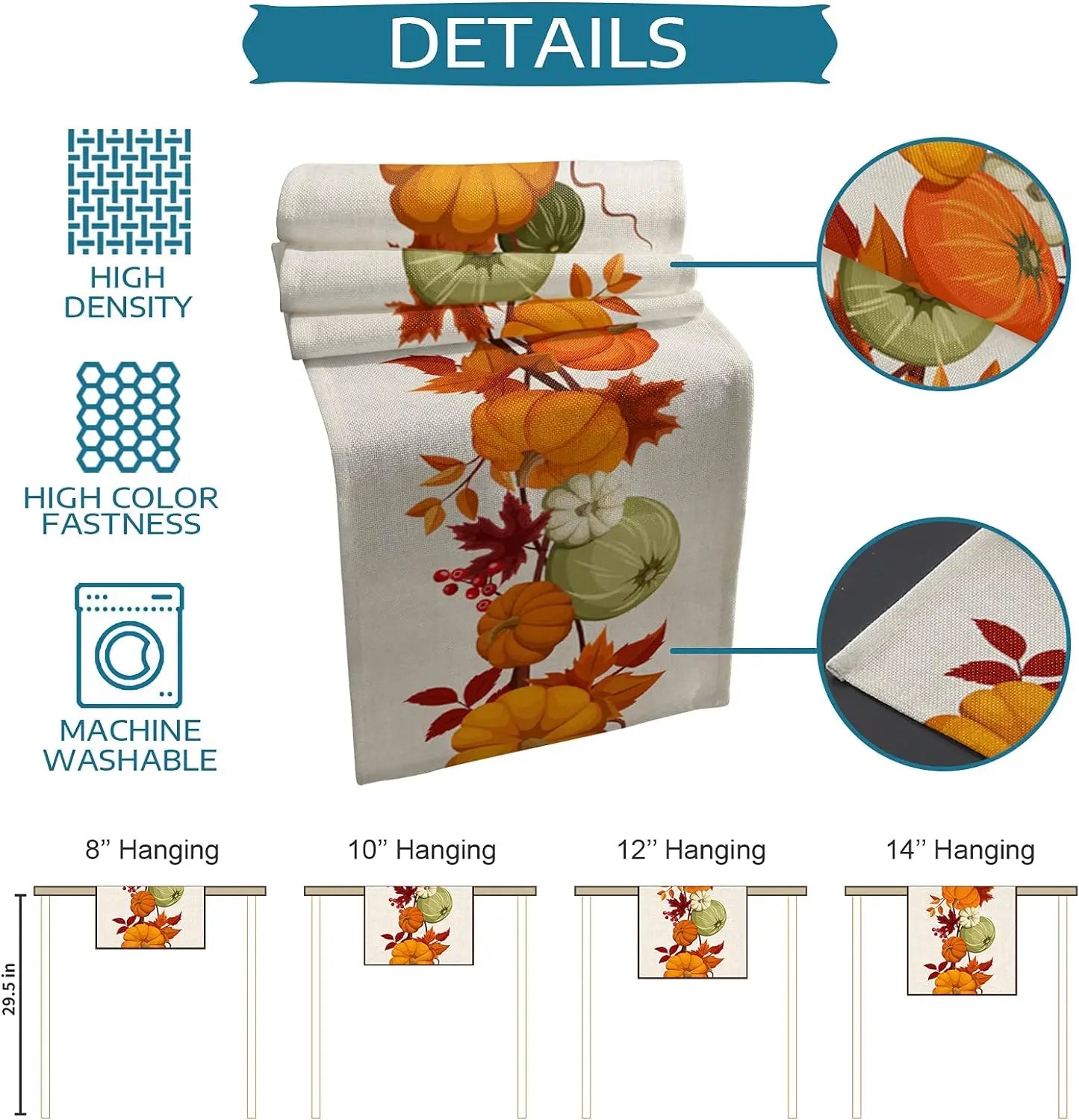 Autumn Maple Leaves Harvest Pumpkin Linen Table Runner Washable Fall Thanksgiving Table Runner Kitchen Coffee Dining Table Decor 