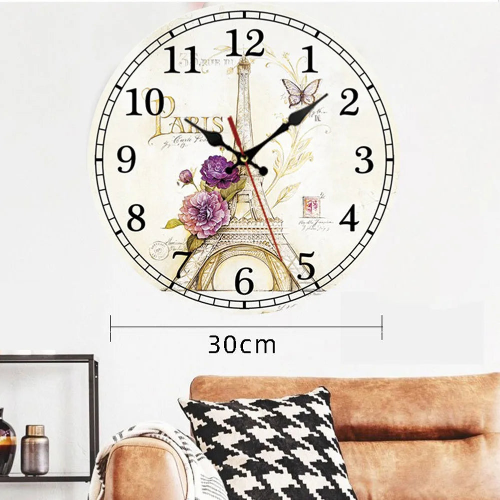 Retro Round Wall Clock - Silent Wooden Clock, Easy to Install, Ideal for Various Spaces 