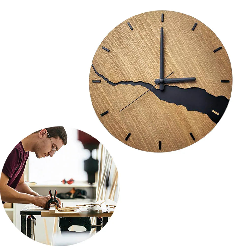 Creative Old Wood Pattern Split Wall Clock – Mute 12-Inch (30cm), Wood Grain Design, Living Room Decorations, Office Hanging Pendant 