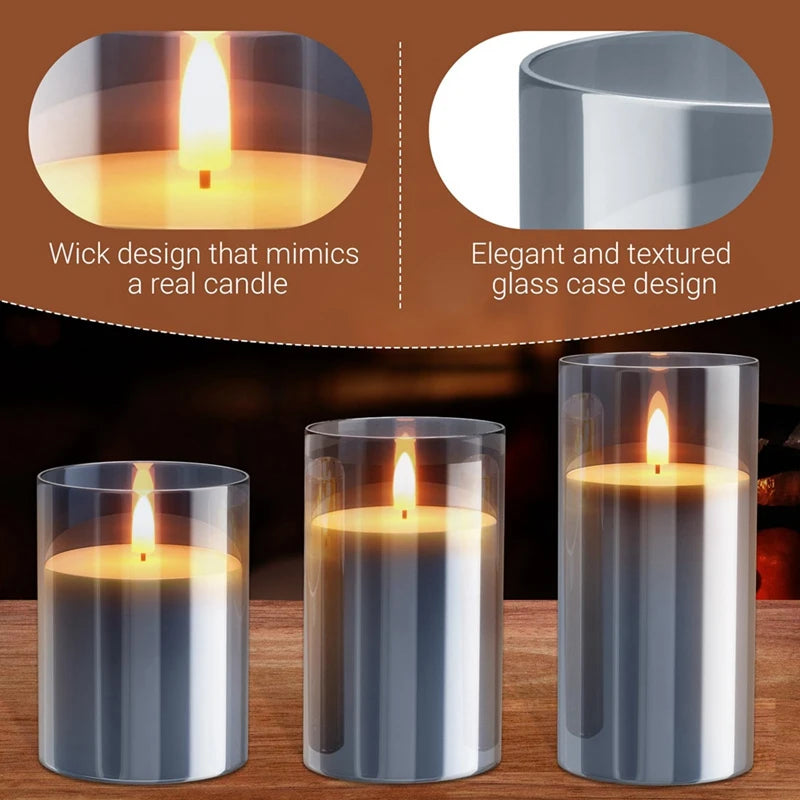 1Set Christmas Glass With Remote Candles LED Candles For Christmas Wedding, Table Decorations Flameless Candles  (Grey)