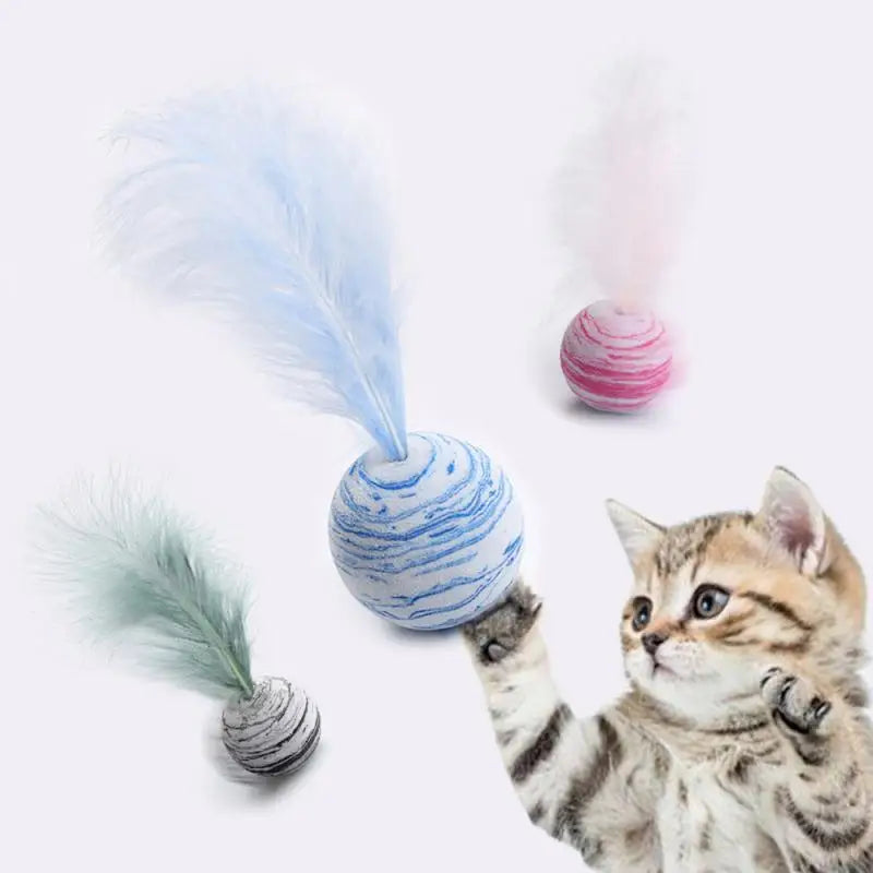 Cat toy Ball Feather Funny Cat Toy Star Ball Plus Feather Foam Ball Throwing Toys Interactive Plush Toys Pet Supplies katten toy 