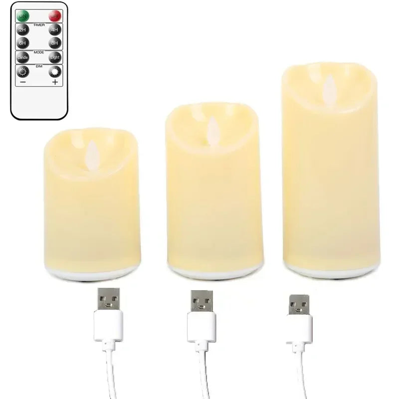 USB Charge LED Candles Remote Control Decorative Moving Wick Candles Flickering Flames Wedding Church Candles Home Table Decor