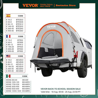 VEVOR Truck Bed Tent 5.5'-6' Pickup Truck Tent with Rain Layer and Carry Bag Waterproof PU Double Layer Truck Tent for Camping 