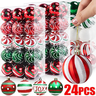 6/24Pcs Christmas Colored Balls Glitter Christmas Tree Hanging Painting Pendant Ornament Home New Year Party Gift Decoration 