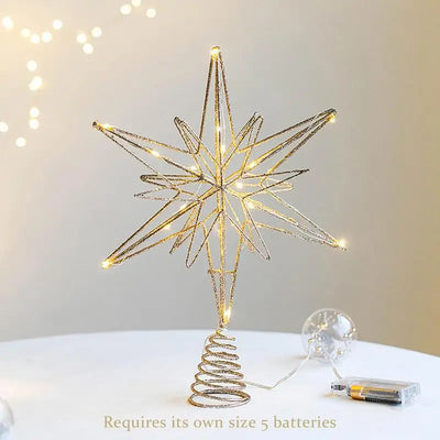 Christmas Tree Toppers Star LED Light Lamps Home Christmas Decorations For Tree Ornaments New Year 2024 Festival Party Supplies 