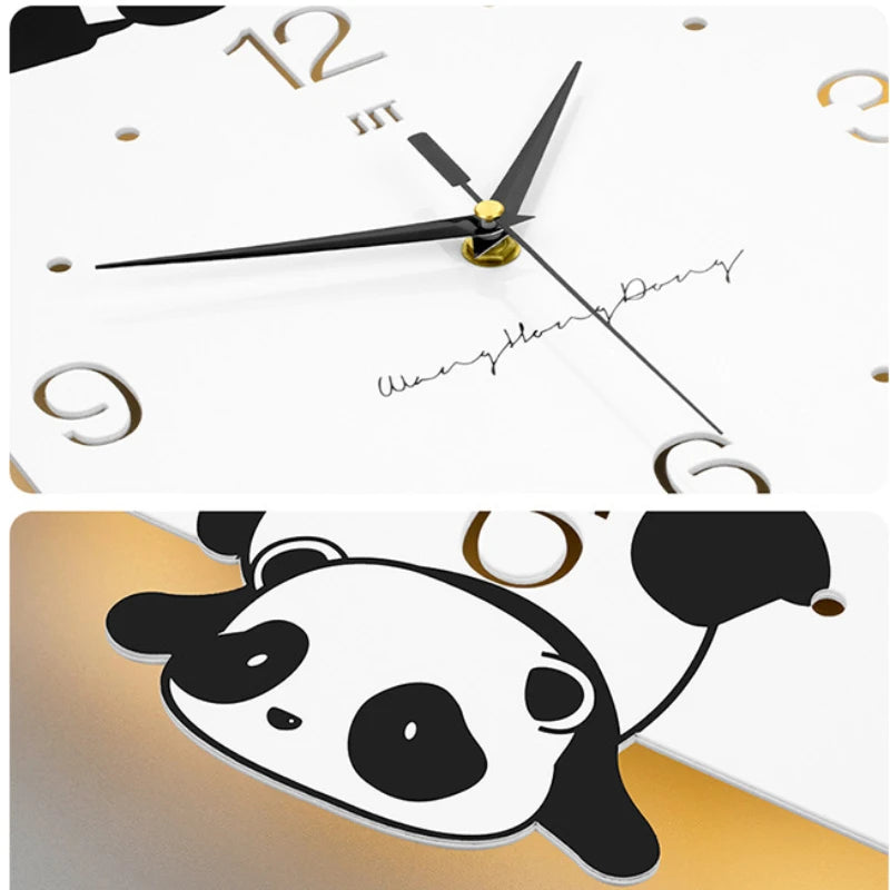 Living Room Panda Design Double-Sided Wall Clock - Creative Advanced Sense Corner Lamp Clock for Home Decoration